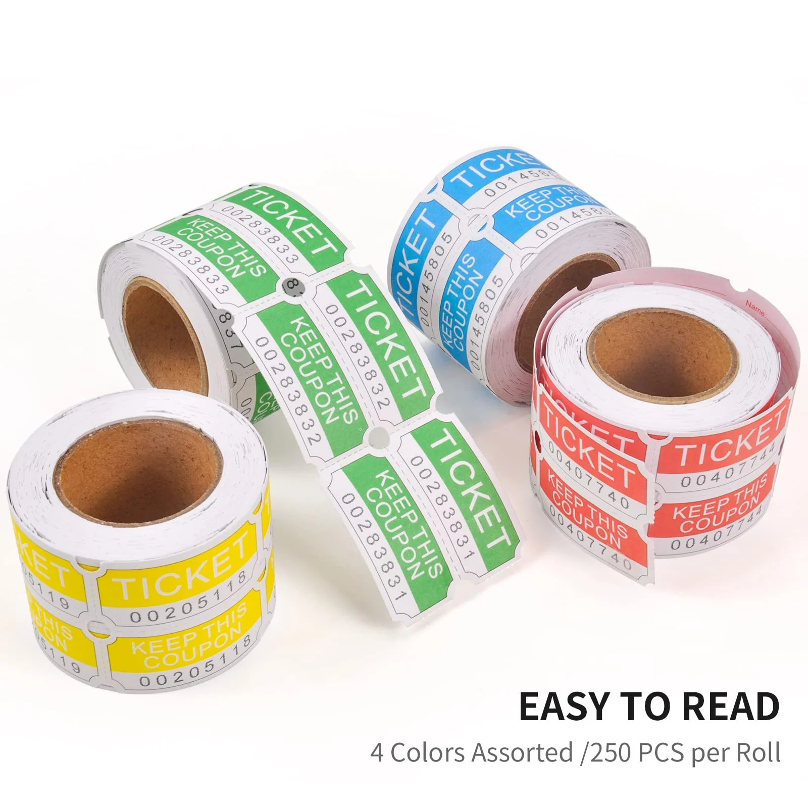 L LIKED 1000 Assorted Double Raffle Tickets 250 per Roll 50/50 Raffle Tickets(4 x 250 Tickets) - Image 6