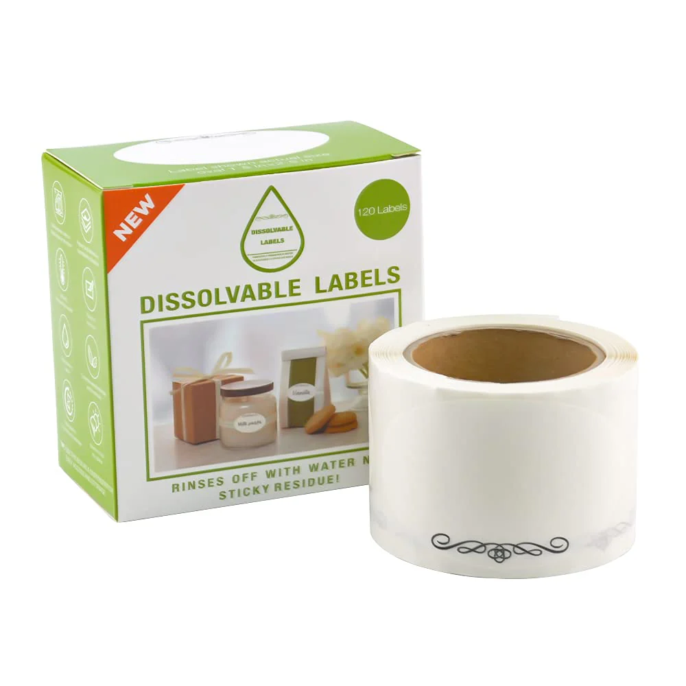 L LIKED Stickers Dissolvable Food Labels for Containers 1 1/2" x 2 1/2" Canning Labels for Jars (Roll of 120)