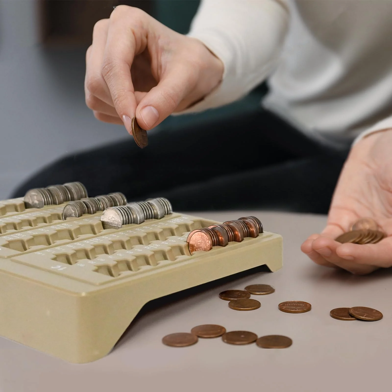 L LIKED 1PCS Brown Coin Counter Tray-Coin Sorter Tray with 150 Assort Coin Wrappers Included-5 Compartments Slots for Organization Pennies, Nickels, Dimes, and Quarters - Use for Bank,Home and Office - Image 3