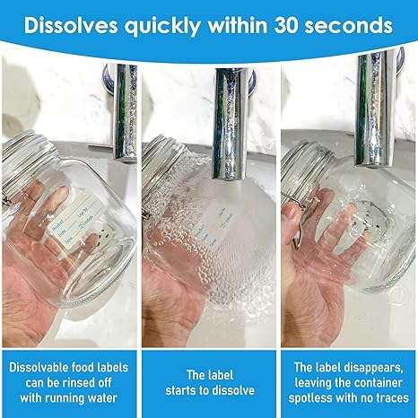 L LIKED 1x2 Inch Blue Dissolvable Food Labels - 500 Stickers,Fast Dissolving in 30 Seconds, Easy to Write On, No Residue,Dissolvable Labels for Food Containers, Storage Bins, Jars & Freezer - Image 4