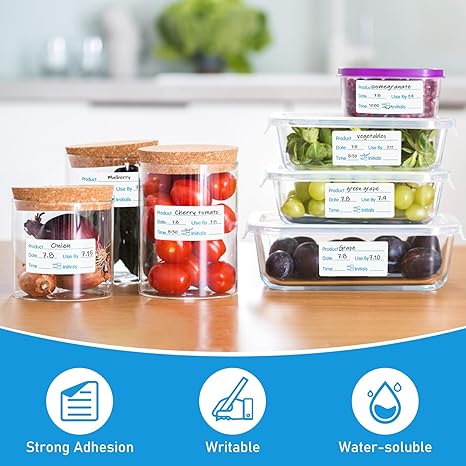 L LIKED 1x2 Inch Blue Dissolvable Food Labels - 500 Stickers,Fast Dissolving in 30 Seconds, Easy to Write On, No Residue,Dissolvable Labels for Food Containers, Storage Bins, Jars & Freezer - Image 5