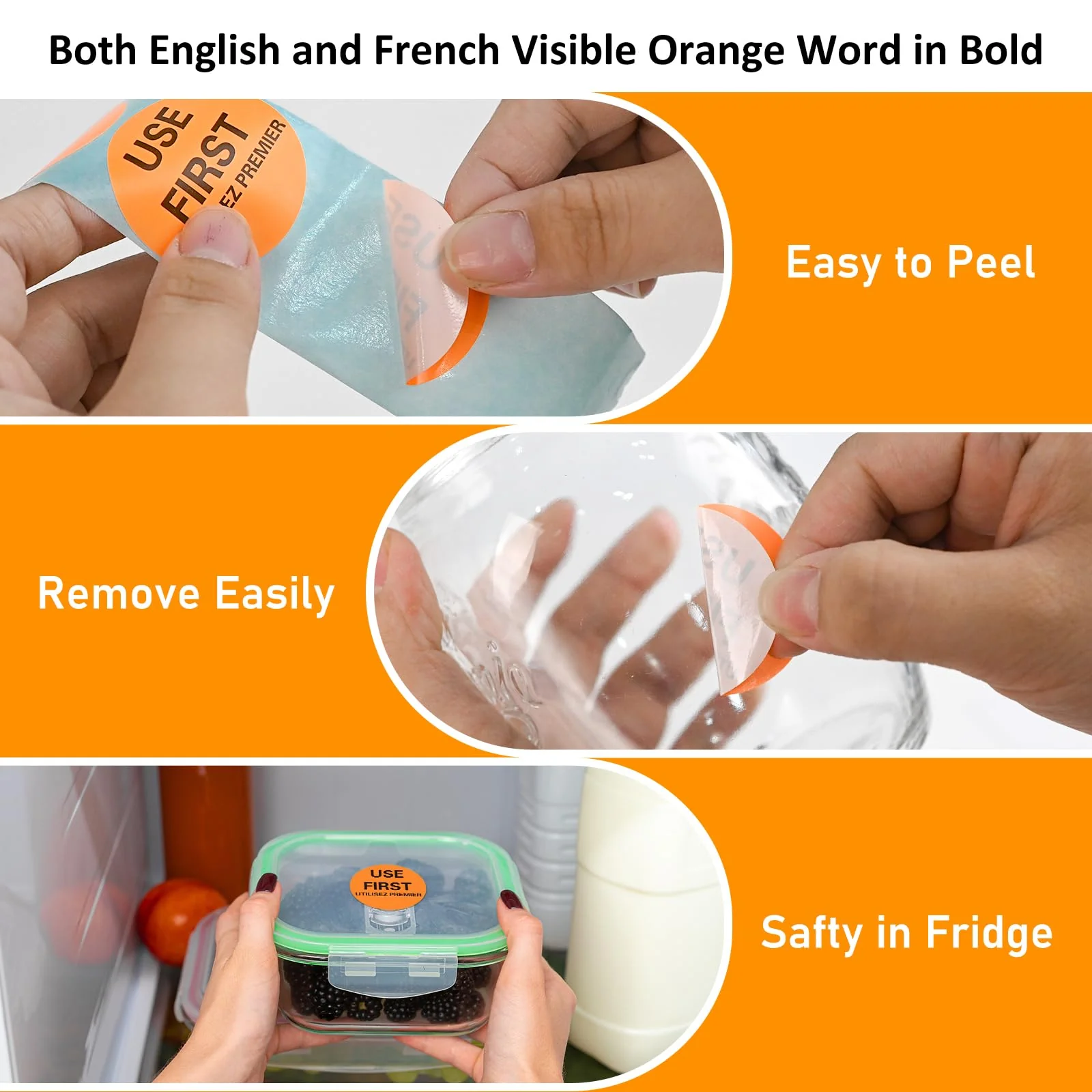 L LIKED 2000 Pcs Use First Circle Stickers 1.5 Inch Round Inventory Control Labels for Restaurant  Food Service 4 Rolls (Orange) - Image 3