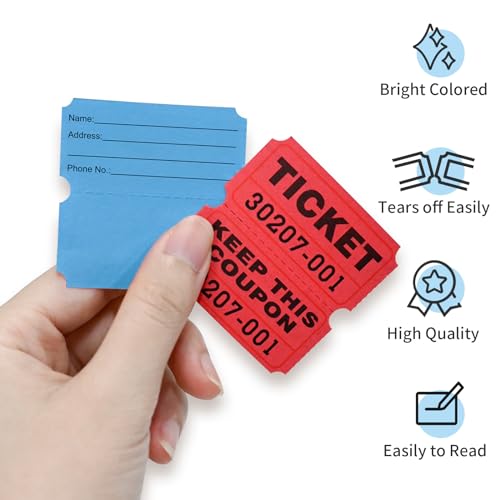 L LIKED 2000 Raffle Tickets Double Rolls 50/50 Stub Tickets with Consecutive Numbers 1000 Pairs per Roll,2 Rolls-Blue,Red - Image 5