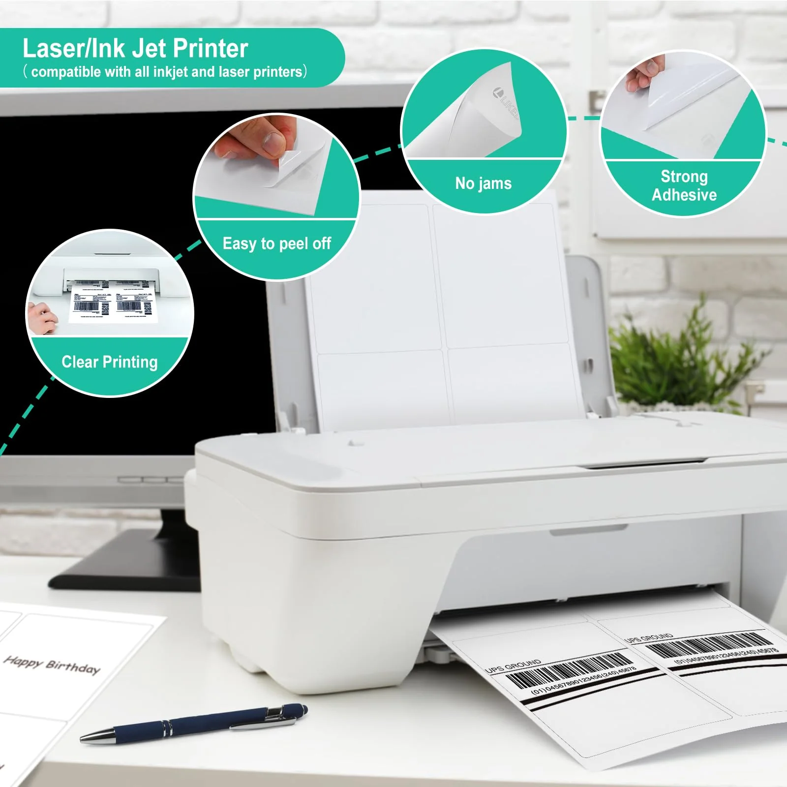 L LIKED 4" x 5" Printable 400 Labels White Matte Shipping Address Labels Stickers for Laser/Inkjet Printer (100 Sheets) - Image 2