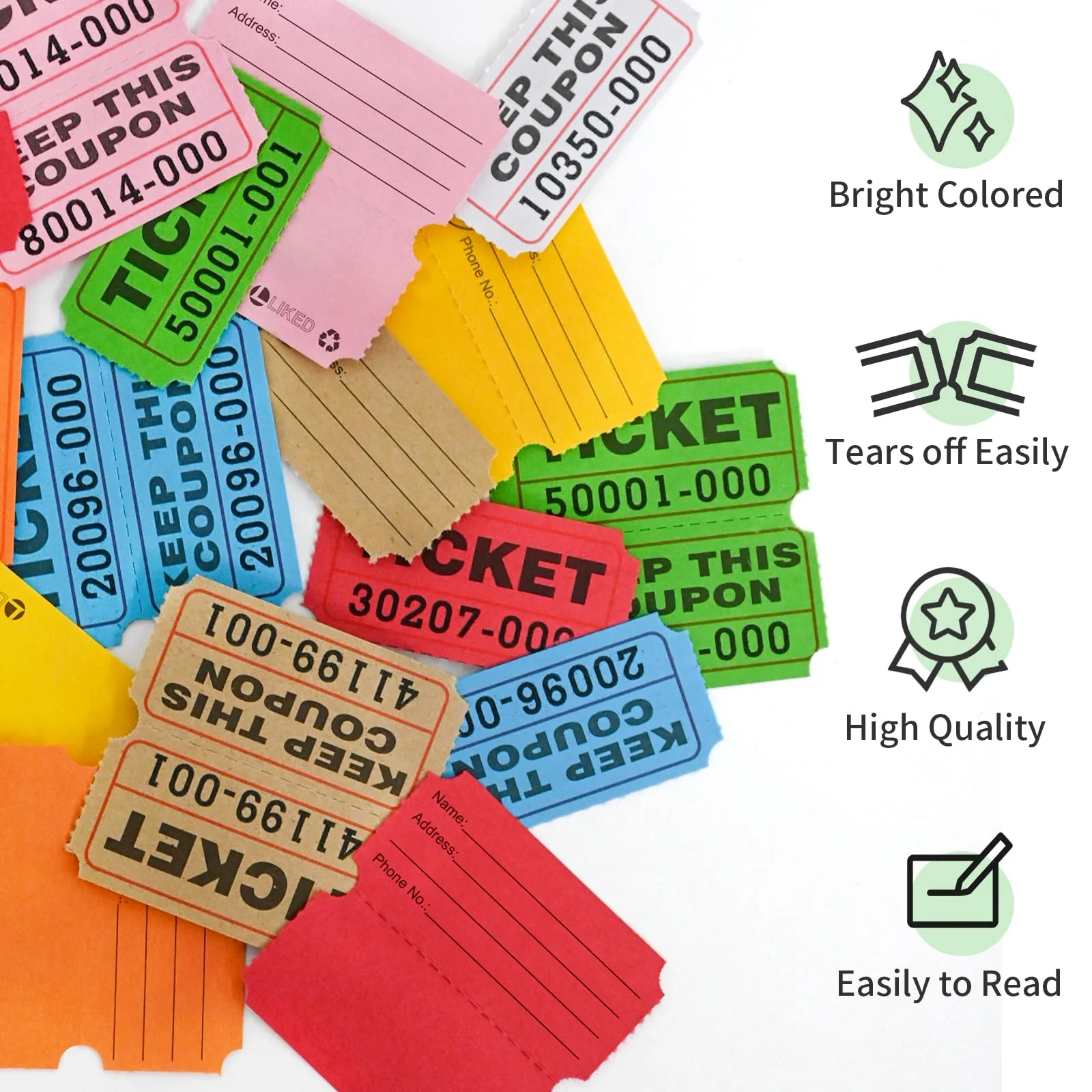 L LIKED 8000 Raffle Tickets 2" x 2" Raffle Tickets Consecutive Numbers for Events,Entry,Class Reward,Fundraiser & Prizes-1000 Tickets Per Roll,8 Rolls - Image 5