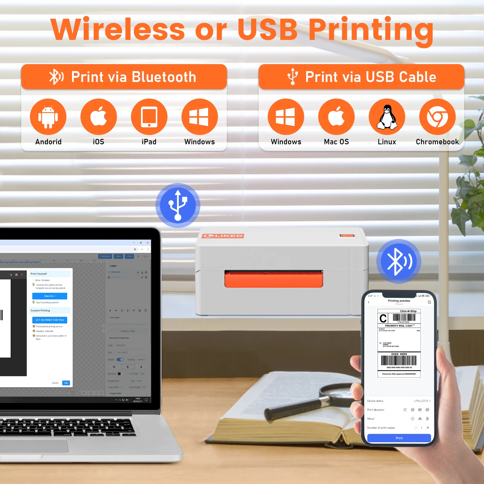 L LIKED Bluetooth Thermal Label Printer, 4x6 Shipping Label Printer, Support Android, iPhone and Windows, Widely Used for Amazon, Ebay, UPS etc (LP46 White) - Image 4
