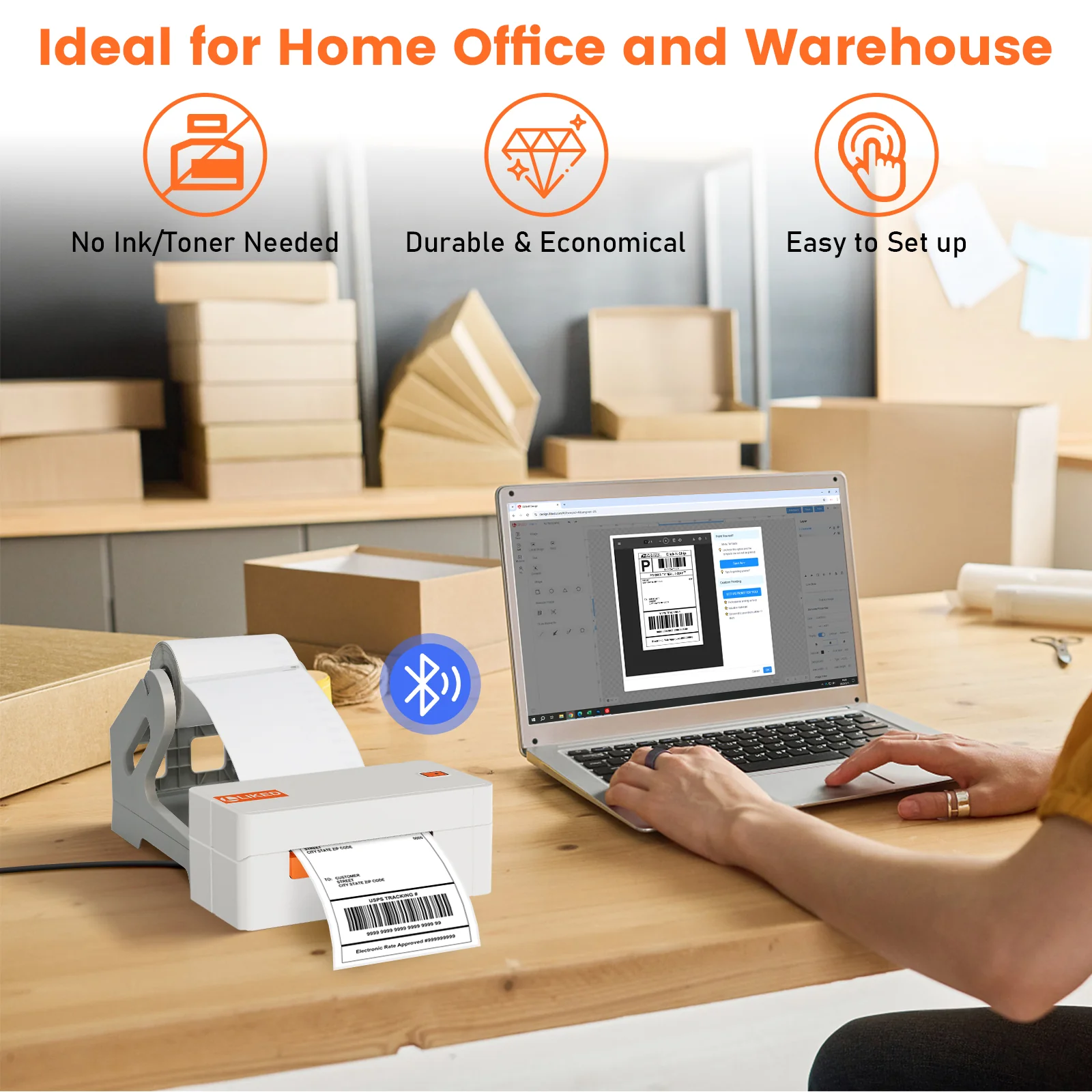L LIKED Bluetooth Thermal Label Printer, 4x6 Shipping Label Printer, Support Android, iPhone and Windows, Widely Used for Amazon, Ebay, UPS etc (LP46 White) - Image 7