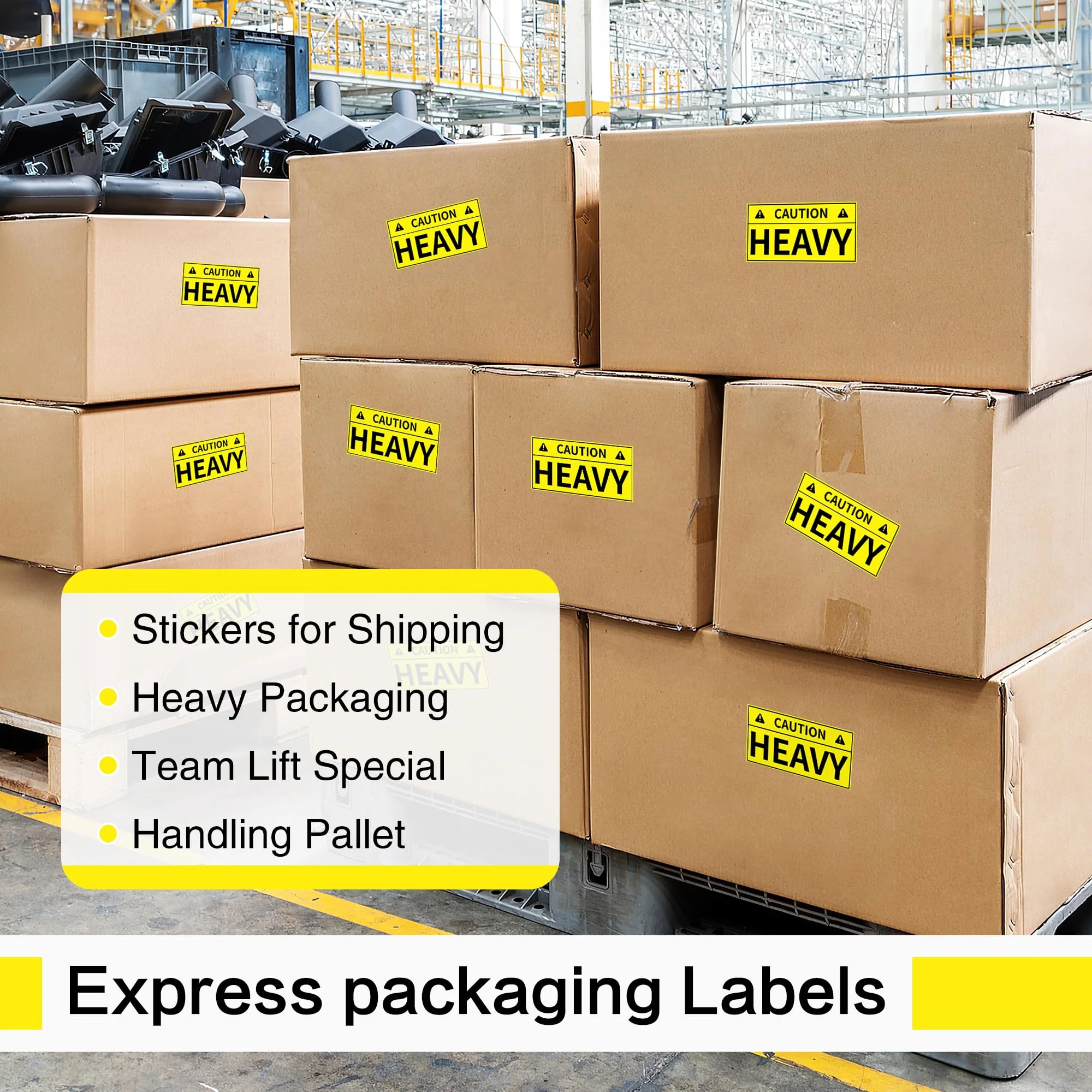 L LIKED Caution Heavy Sticker, 2 x 4 inch Yellow Heavy Special Handling Shipping Pallet Label Stickers, Caution Warning Labels for Shipping, Packing and Moving (300 Labels/Roll - Image 5