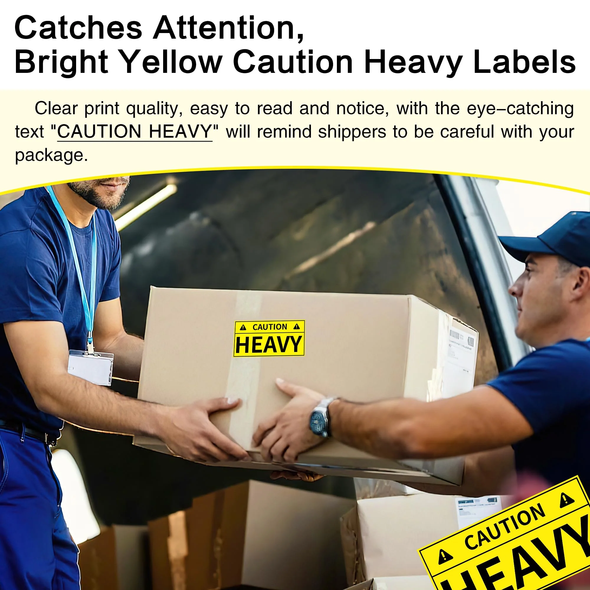 L LIKED Caution Heavy Sticker, 2 x 4 inch Yellow Heavy Special Handling Shipping Pallet Label Stickers, Caution Warning Labels for Shipping, Packing and Moving (300 Labels/Roll - Image 6