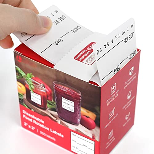 L LIKED Dissolvable Food Labels 2 x 2 Inch Shelf Life for Containers Use by Roll of 250 Labels - Image 4