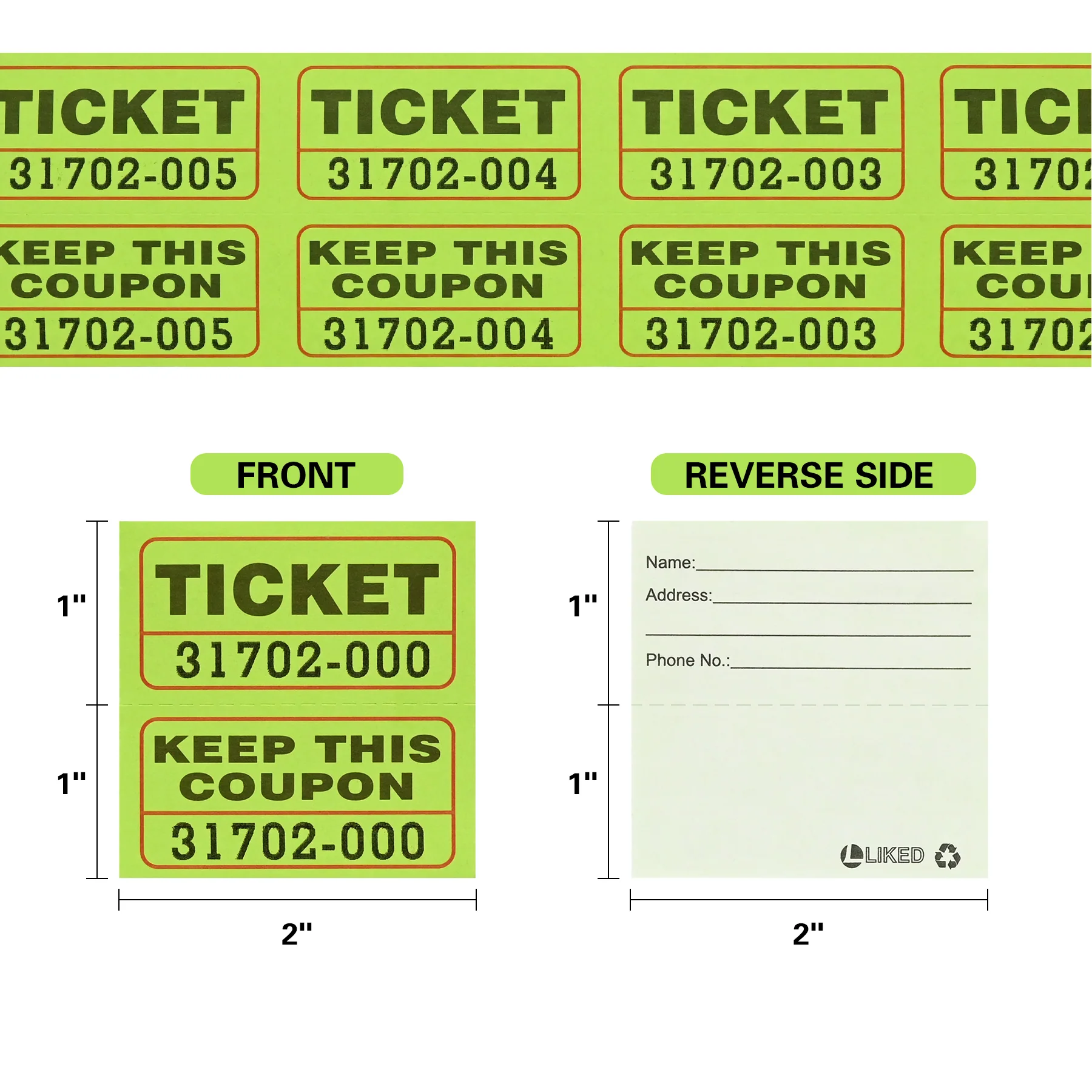 L LIKED Fluorescence Raffle Tickets Double Roll 1000 Tickets Neon High Light 50/50 Tickets for Event,Raffle,Fundraiser - Image 4