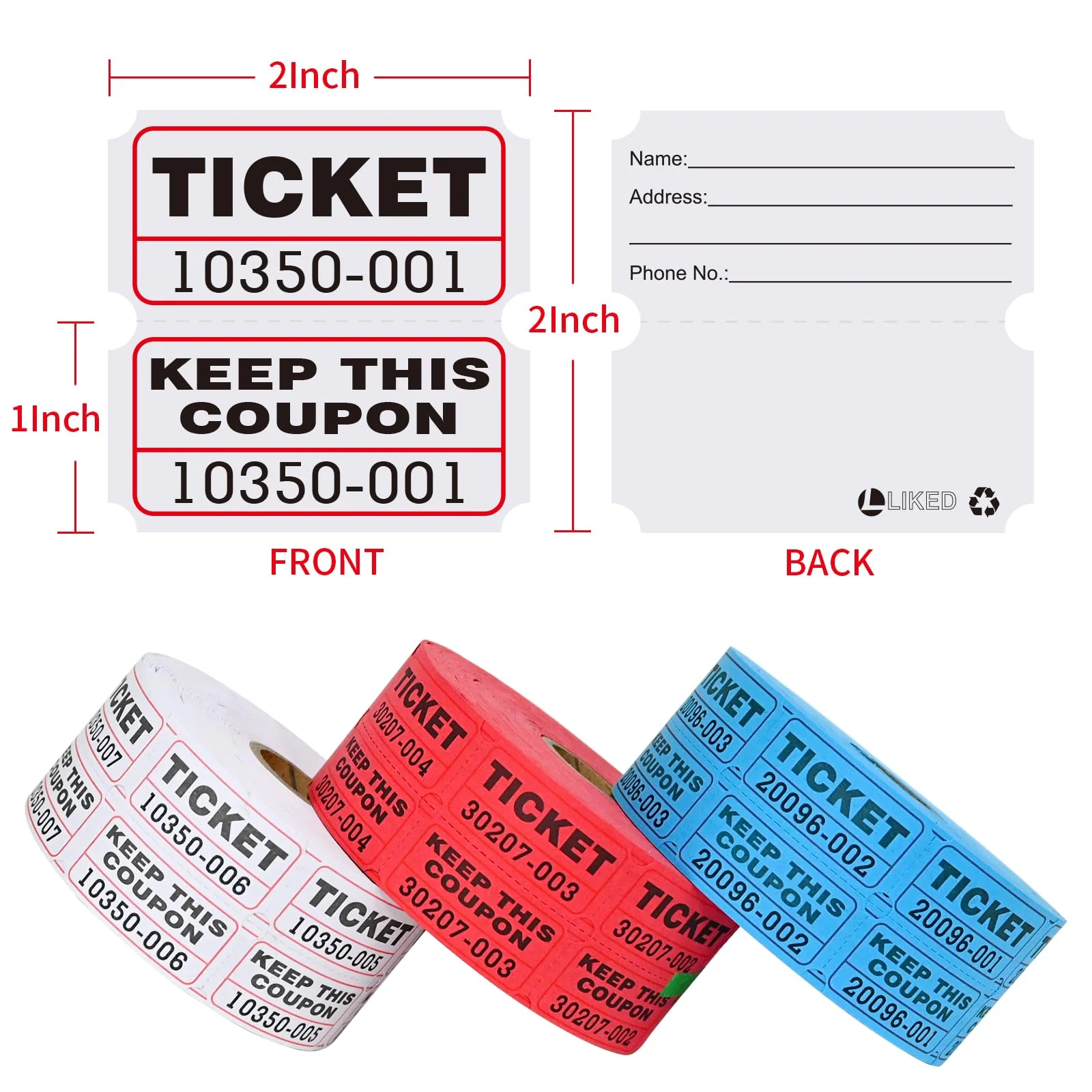 L LIKED Raffle Tickets Double Roll,Consecutively Numbered,50/50 Raffle Tickets for Event,Party,Prize,Drawing(3000 PCS Assorted) - Image 6