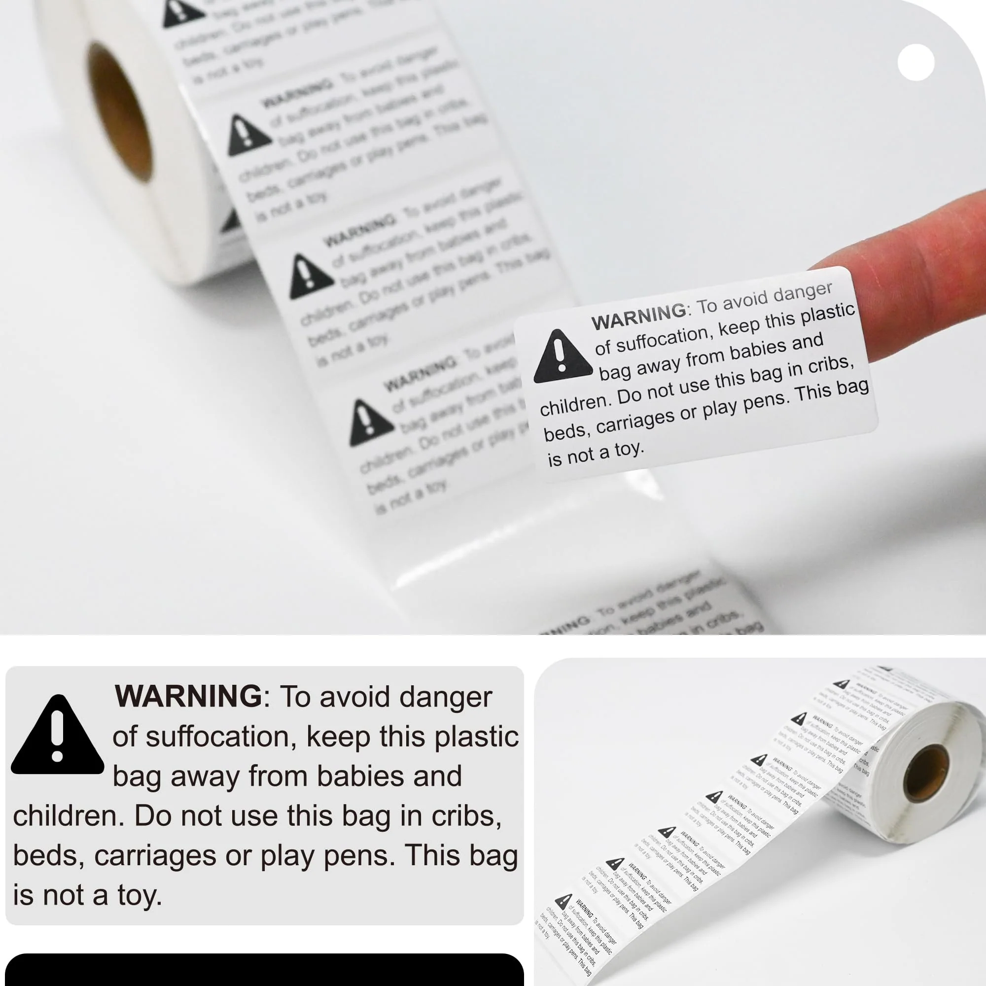L LIKED Warning - Risk of Suffocation FBA-Approved 2" x 1" Pre-Printed Labels/Stickers for Shipping (1000 Labels per Roll) - Image 3