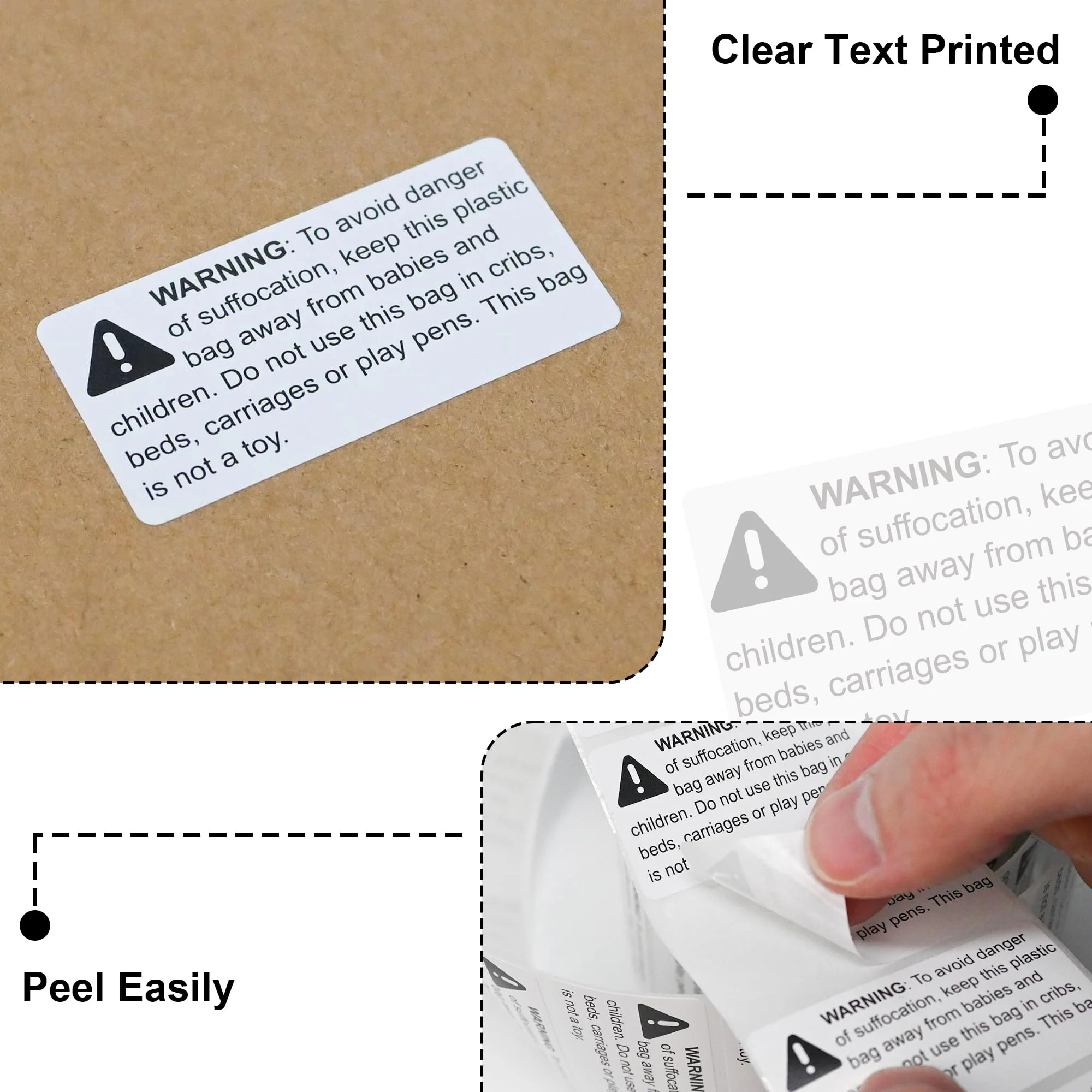 L LIKED Warning - Risk of Suffocation FBA-Approved 2" x 1" Pre-Printed Labels/Stickers for Shipping (1000 Labels per Roll) - Image 4